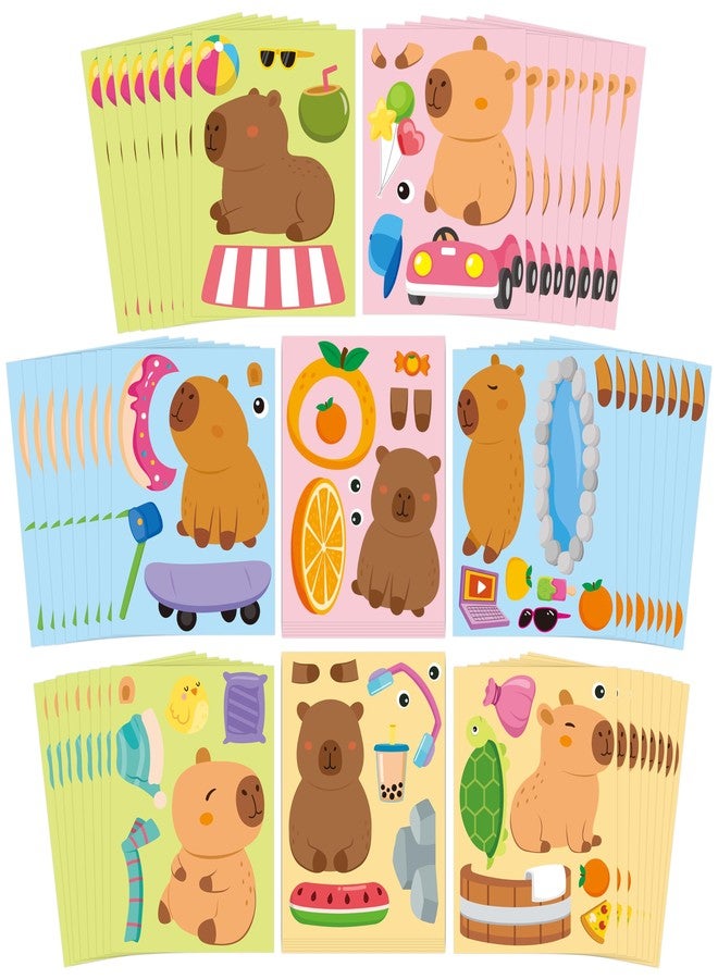 CY2SIDE Capybara Face Stickers Sheets - 64PCS Cute Cartoon Animal Make a Face Stickers Games for Kids School Reward Make Your Own Funny Animal Valentine Party Favors DIY Kawaii Capybara Theme Activity - Image 1